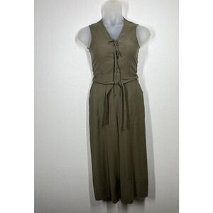 Karen Millen Utility Jumpsuit Size 4 Olive Green Lace Up Crop Wide Leg